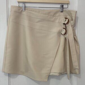 NWT Mare Mare x Anthropologie Women's Ivory Belted Faux Wrap Mini Skirt, Size XL